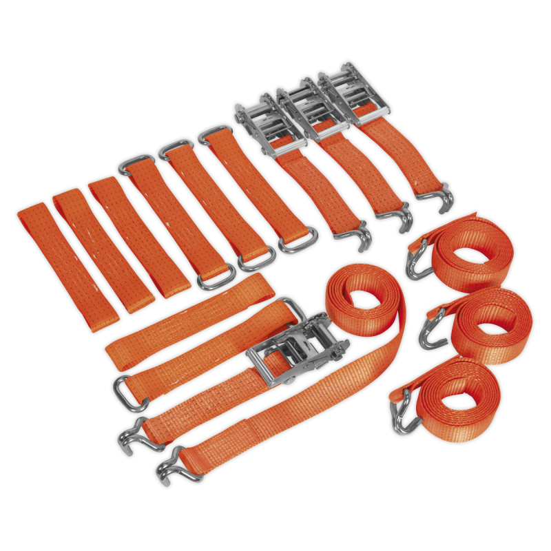 Alloy/Steel Wheel Car Transporter Ratchet Strap Kit 4pc 50mm x 3m 4500kg Breaking Strength