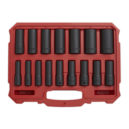 Impact Socket Set 16pc 1/2"Sq Drive Deep Lock-On™ 6pt Metric