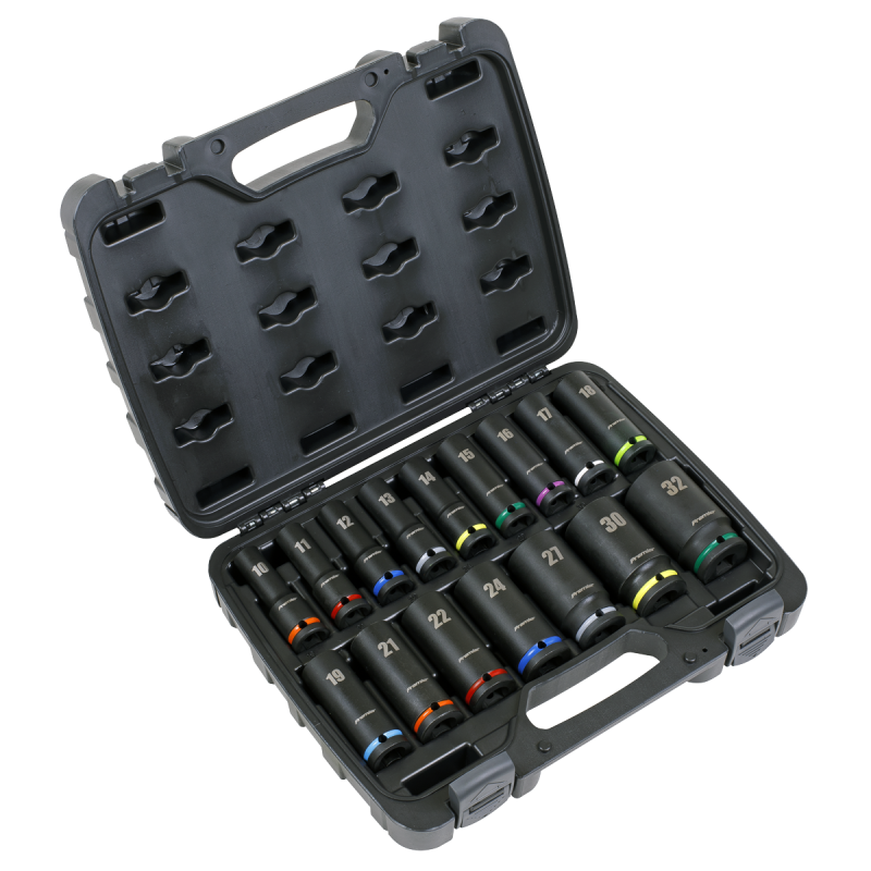 Impact Socket Set 16pc 1/2"Sq Drive Deep Metric