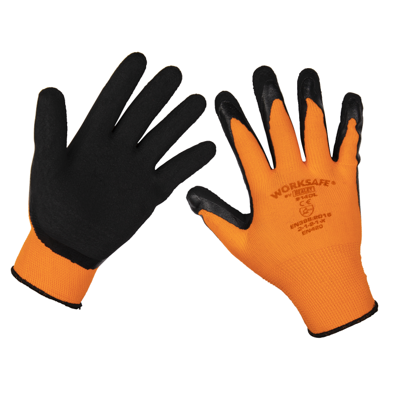 Worksafe® Foam Latex Grippa Gloves, Large - Pack of 6 Pairs