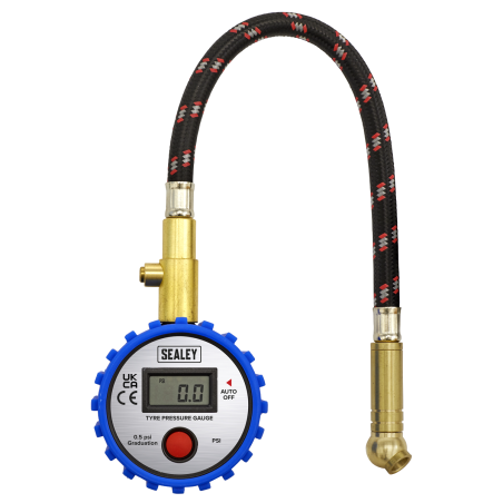 Manomètre numérique pour pneus avec tuyau leader et dégagement rapide 0-100 psi