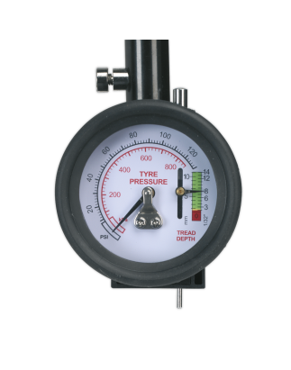 Manomètre de pression des pneus et jauge de profondeur de bande de roulement - Tuyau flexible 0-8bar (0-120psi)