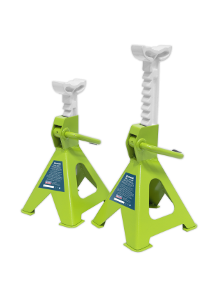 Ratchet Type Axle Stands (Pair) 2 Tonne Capacity per Stand - Hi-Vis Green