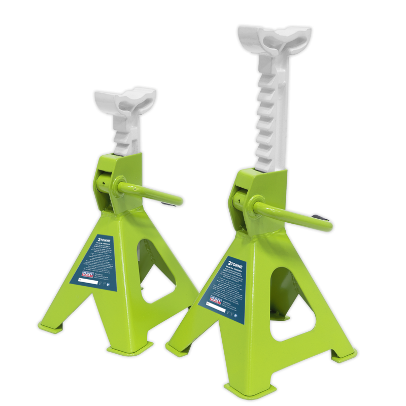 Ratchet Type Axle Stands (Pair) 2 Tonne Capacity per Stand - Hi-Vis Green