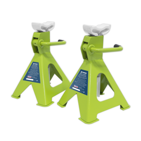 Ratchet Type Axle Stands (Pair) 2 Tonne Capacity per Stand - Hi-Vis Green