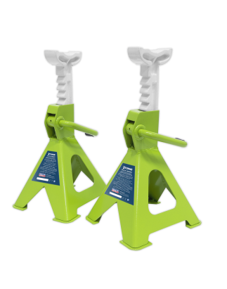 Ratchet Type Axle Stands (Pair) 2 Tonne Capacity per Stand - Hi-Vis Green