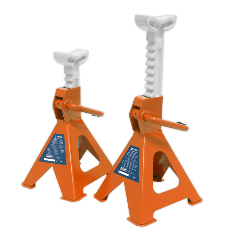 Ratchet Type Axle Stands (Pair) 2 Tonne Capacity per Stand - Orange