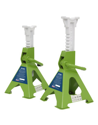 Ratchet Type Axle Stands (Pair) 3 Tonne Capacity per Stand - Hi-Vis Green