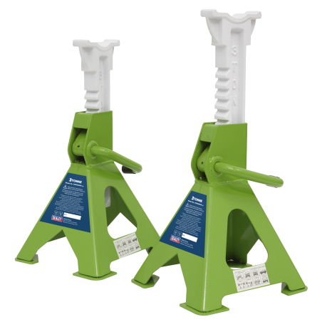 Ratchet Type Axle Stands (Pair) 3 Tonne Capacity per Stand - Hi-Vis Green