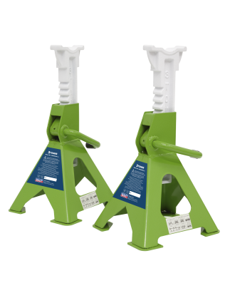 Ratchet Type Axle Stands (Pair) 3 Tonne Capacity per Stand - Hi-Vis Green