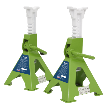 Ratchet Type Axle Stands (Pair) 3 Tonne Capacity per Stand - Hi-Vis Green