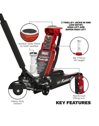 Low Profile High Lift Trolley Jack with Rocket Lift 2 & 3 Tonne