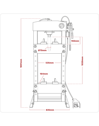 Premier Air/Hydraulic Floor Type Press with Foot Pedal 30 Tonne