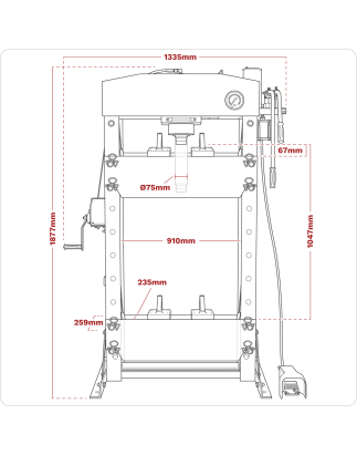 Premier Air/Hydraulic Floor Type Press with Foot Pedal 50 Tonne