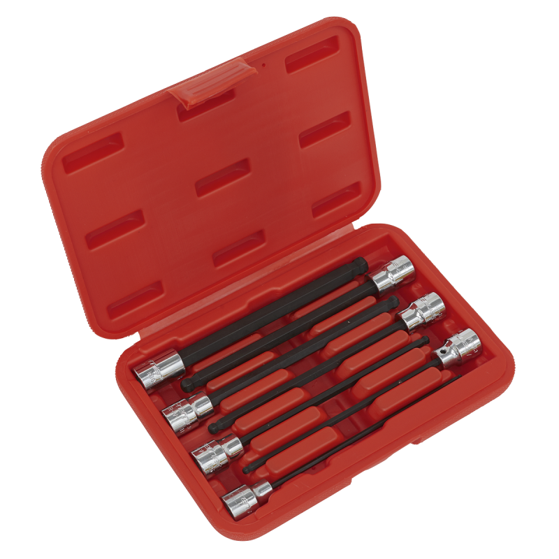 Ball-End Hex Socket Bit Set 7pc 3/8"Sq Drive 150mm Metric