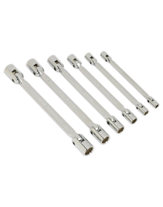 Double Flexi-Head Socket Spanner Set 6pc Fully Polished Metric