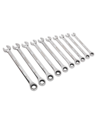 Combination Ratchet Spanner Set 10pc Extra-Long Metric