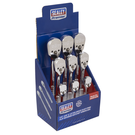 Ratchet Wrenches 1/4", 3/8" & 1/2"Sq Drive Pear-Head Flip Reverse Display Box of 9