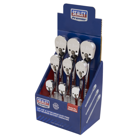 Ratchet Wrenches 1/4", 3/8" & 1/2"Sq Drive Pear-Head Flip Reverse Display Box of 9