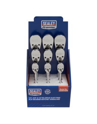 Ratchet Wrenches 1/4", 3/8" & 1/2"Sq Drive Pear-Head Flip Reverse Display Box of 9