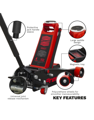 Premier Low Profile Trolley Jack with Rocket Lift 4 Tonne - Red