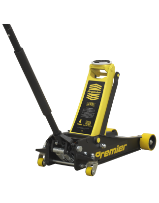 Premier Low Profile Trolley Jack with Rocket Lift 4 Tonne - Yellow