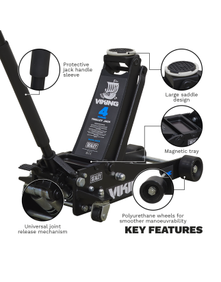 Viking Low Profile Professional Trolley Jack with Rocket Lift 4 Tonne