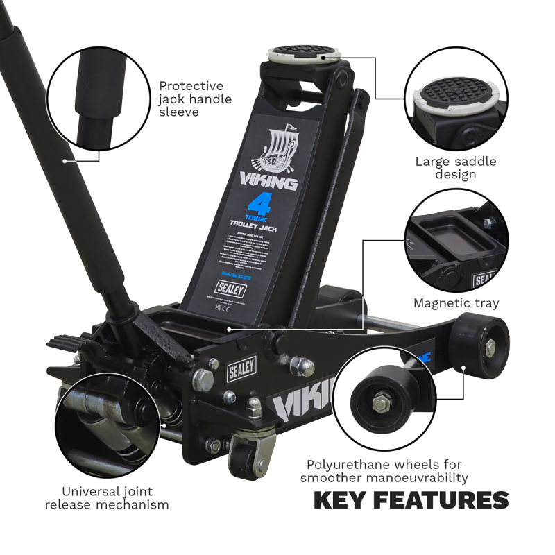 Viking Low Profile Professional Trolley Jack with Rocket Lift 4 Tonne