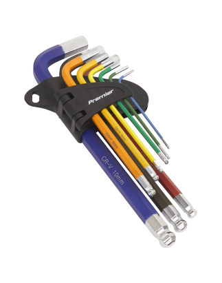 Ball-End Hex Key Set 9pc Colour-Coded Long Metric