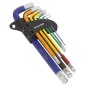 Ball-End Hex Key Set 9pc Colour-Coded Long Metric