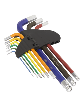 Ball-End Hex Key Set 9pc Colour-Coded Long Metric