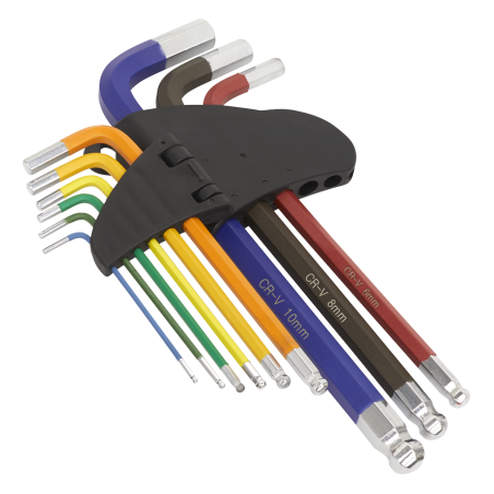 Ball-End Hex Key Set 9pc Colour-Coded Long Metric