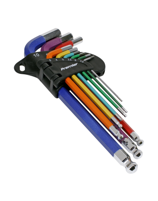 Ball-End Hex Key Set 9pc Colour-Coded Long Metric - Display Box of 10