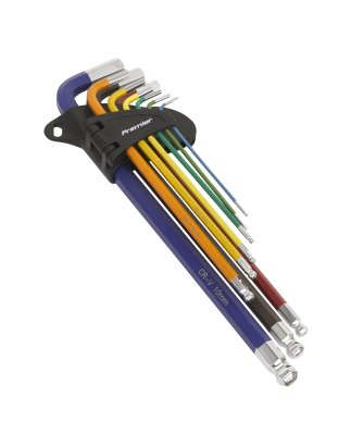 Ball-End Hex Key Set 9pc Colour-Coded Extra-Long Metric