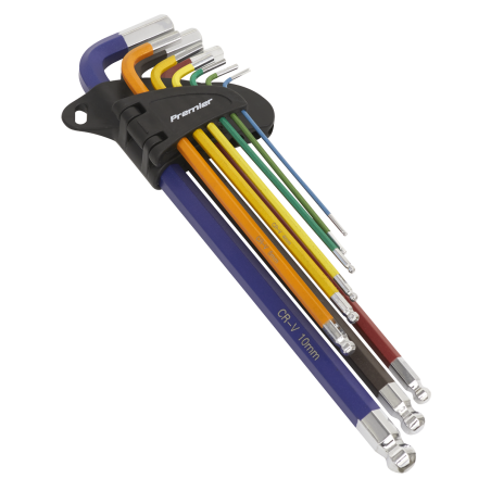 Ball-End Hex Key Set 9pc Colour-Coded Extra-Long Metric