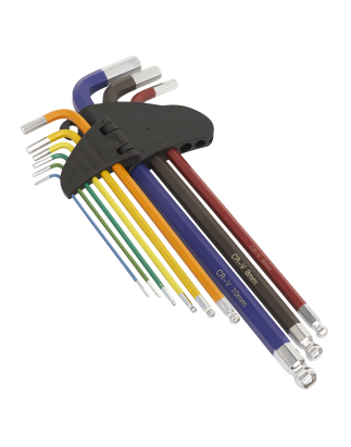 Ball-End Hex Key Set 9pc Colour-Coded Extra-Long Metric