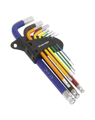 Ball-End Hex Key Set 9pc Long Colour-Coded Imperial