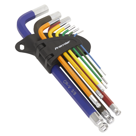 Ball-End Hex Key Set 9pc Long Colour-Coded Imperial