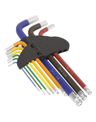 Ball-End Hex Key Set 9pc Long Colour-Coded Imperial