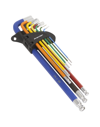 Ball-End Hex Key Set Extra-Long 9pc Colour-Coded Imperial