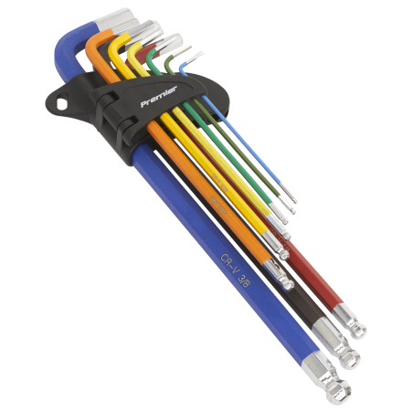 Ball-End Hex Key Set Extra-Long 9pc Colour-Coded Imperial