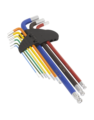 Ball-End Hex Key Set Extra-Long 9pc Colour-Coded Imperial