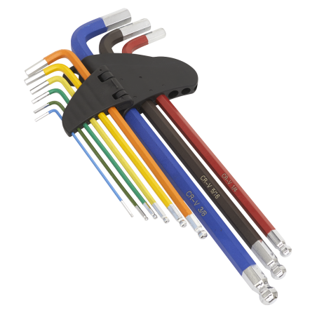 Ball-End Hex Key Set Extra-Long 9pc Colour-Coded Imperial