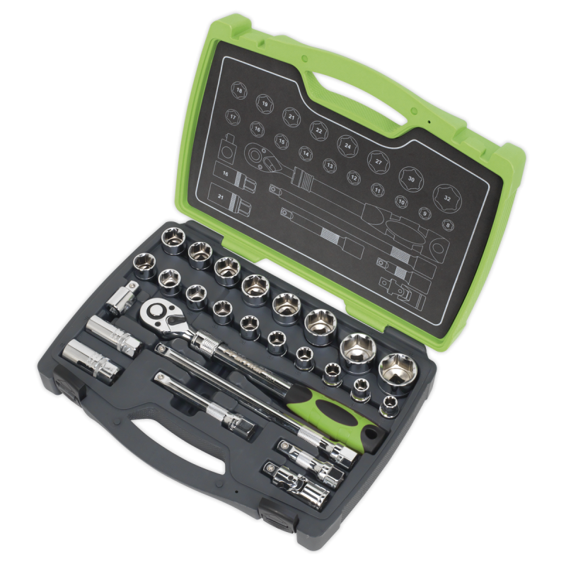 Socket Set 26pc 1/2"Sq Drive 6pt WallDrive® Metric