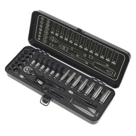 Socket Set 32pc 1/4"Sq Drive 6pt WallDrive® Metric Premier Black