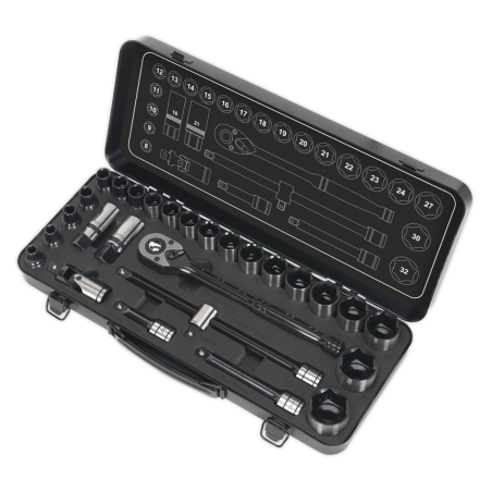 Socket Set 28pc 1/2"Sq Drive 6pt WallDrive® Metric Premier Black