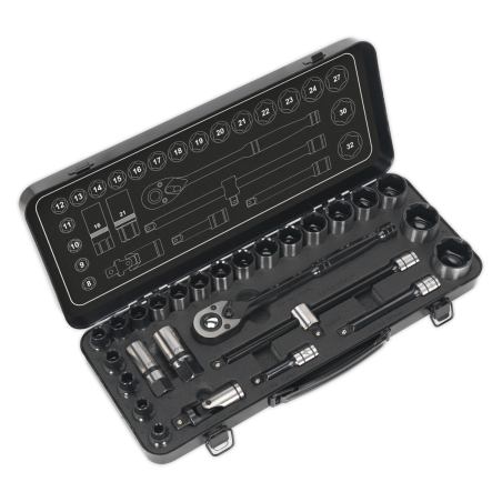 Socket Set 28pc 1/2"Sq Drive 6pt WallDrive® Metric Premier Black