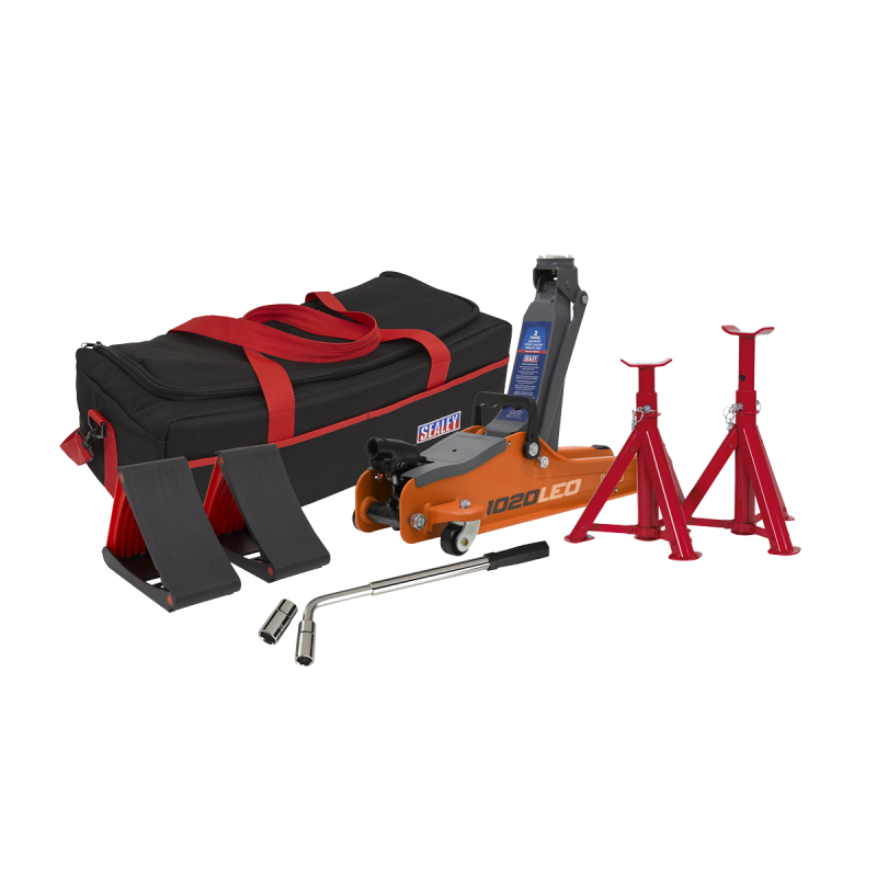 Low Entry Short Chassis Trolley Jack & Accessories Bag Combo 2 Tonne - Orange