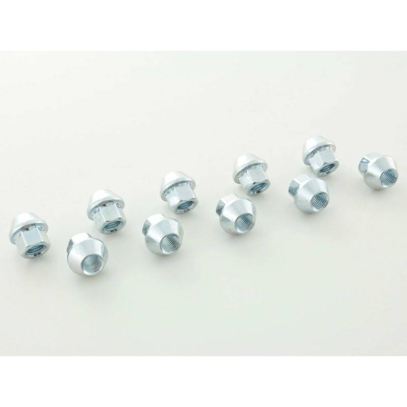 Wheel nuts set (10 pcs.) Length 34mm, conical collar M12x1.5 silver