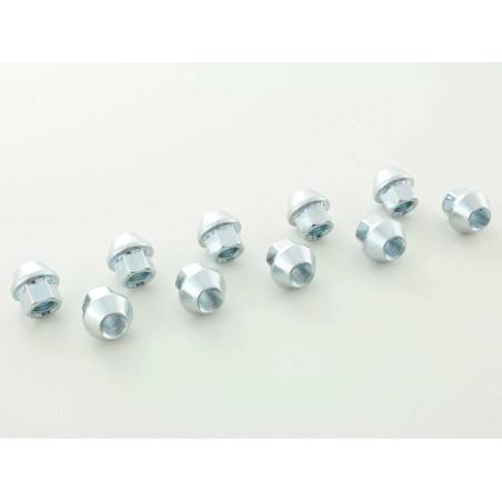 Wheel nuts set (10 pcs.) Length 34mm, conical collar M12x1.5 silver